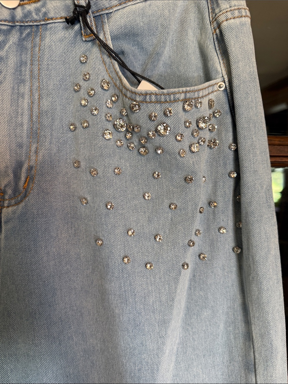 Sincerely Jules Rhinestone Embellished Wide Leg Jeans Light Wash Blue NWT 11/29 - Picture 6 of 7